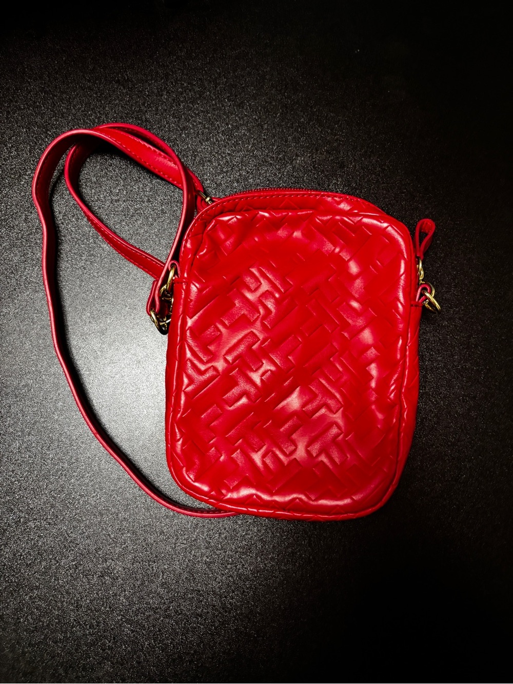 Tommy Hilfiger Red Woven-Texture Crossbody Bag